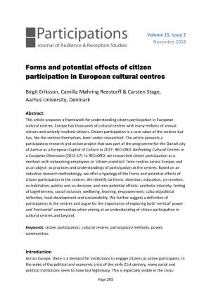 Forms and Potential Effects of Citizen Participation in European Cultural Centres