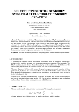 Dielectric Properties of Niobium Oxide Film at Electrolytic Niobium Capacitor