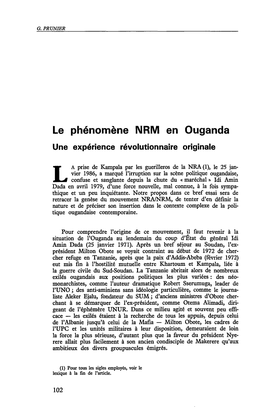 Le Phénomène NRM En Ouganda Une Expérience Révolutionnaire Originale
