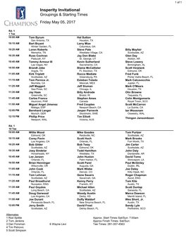Insperity Invitational Groupings & Starting Times Friday May 05, 2017