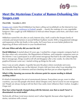 Meet the Mysterious Creator of Rumor-Debunking Site Snopes.Com
