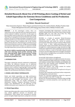 Detailed Research About Use of 3D Printing Above Casting of Nickel and Cobalt Superalloys for Extreme Stress Conditions and Its Production Cost Comparison