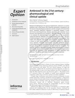 Ambroxol in the 21St Century: Pharmacological and Clinical Update