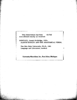University Microfilms. Inc., Ann Arbor, Michigan ALDOUS HUXLEY and THE