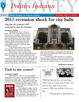 2011 Recession Shock for City Halls Lag Time for Revenues Will Come Just in Time for Elections