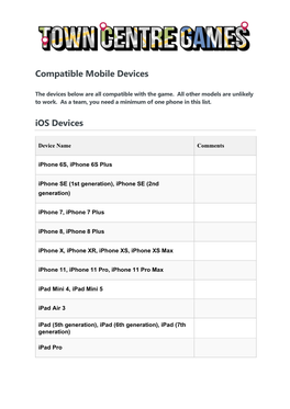Compatible Mobile Devices