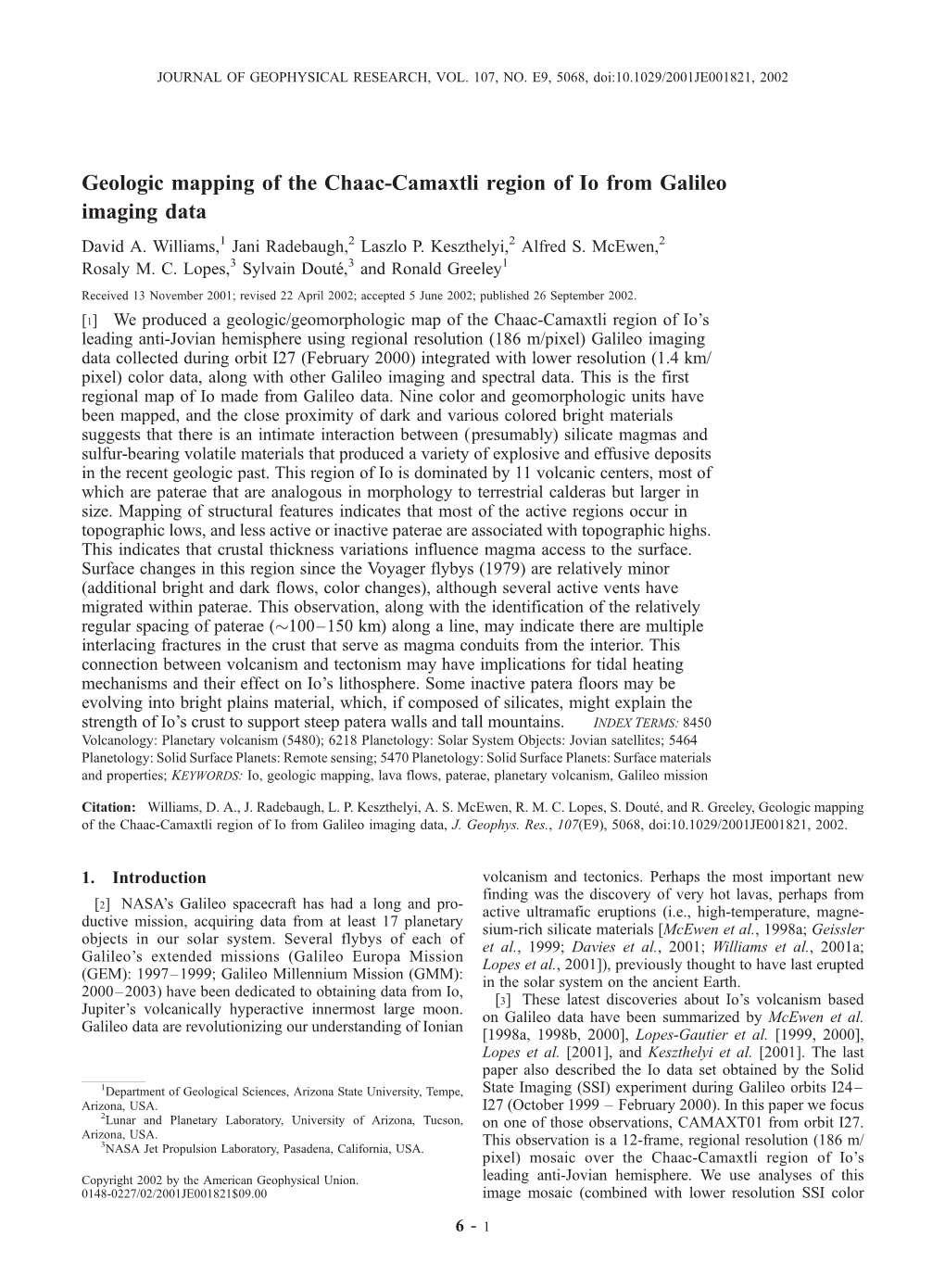 Geologic Mapping of the Chaac-Camaxtli Region of Io from Galileo Imaging Data David A