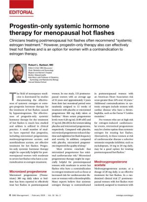 Progestin-Only Systemic Hormone Therapy for Menopausal Hot Flashes