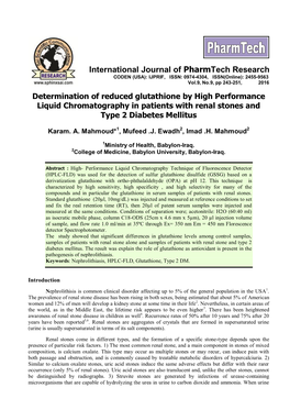 Determination of Reduced Glutathione by High Performance Liquid Chromatography in Patients with Renal Stones and Type 2 Diabetes Mellitus