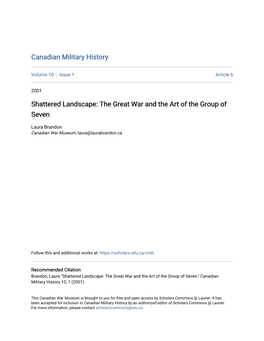 Shattered Landscape: the Great War and the Art of the Group of Seven