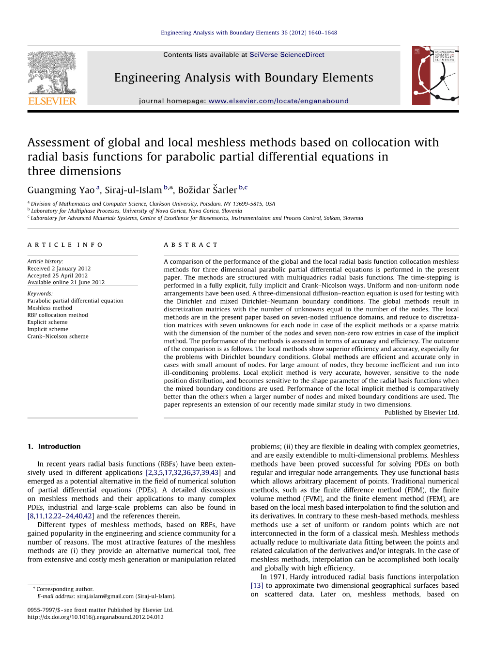 Assessment of Global and Local Meshless Methods Based on Collocation with Radial Basis Functions for Parabolic Partial Differential Equations in Three Dimensions