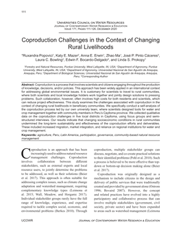 Coproduction Challenges in the Context of Changing Rural Livelihoods *Ruxandra Popovici1, Katy E