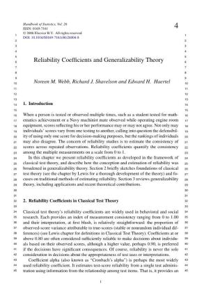 Reliability Coefficients and Generalizability Theory