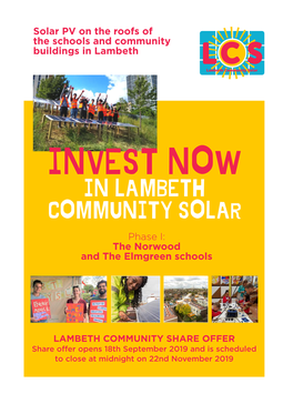 IN LAMBETH COMMUNITY SOLAR Phase I: the Norwood and the Elmgreen Schools