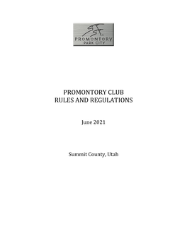 Promontory Club Rules and Regulations