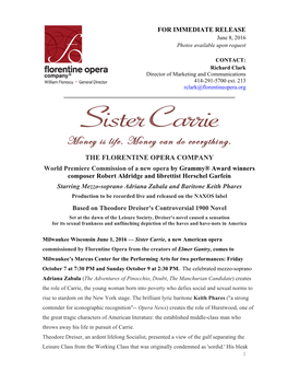 2016 Sister Carrie Florentine Press Release R