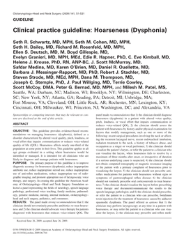 Clinical Practice Guideline: Hoarseness (Dysphonia)