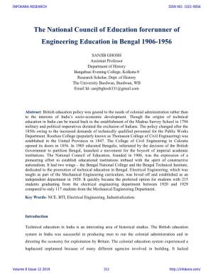The National Council of Education Forerunner of Engineering Education in Bengal 1906-1956