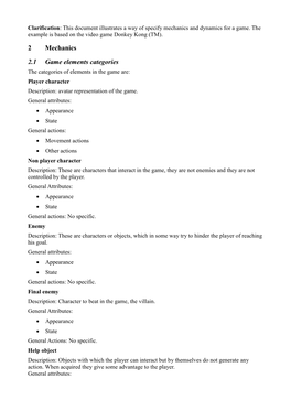 2 Mechanics 2.1 Game Elements Categories