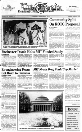 Rochester Death Halts MIT-Funded Study "It Eem to Me a Little Bit by Dan Mcguire Icole) Wan, 19, Died on the Morn- Principal Investigator, MIT Profes- the Ho Pitat
