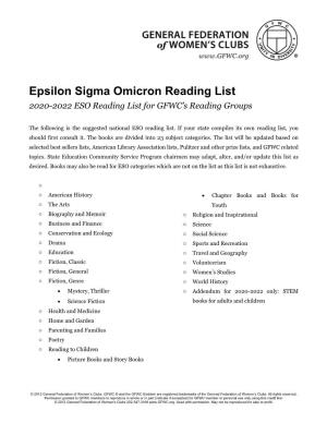 Epsilon Sigma Omicron Reading List 2020-2022 ESO Reading List for GFWC’S Reading Groups