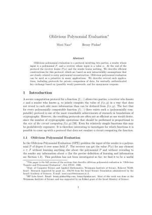Oblivious Polynomial Evaluation∗