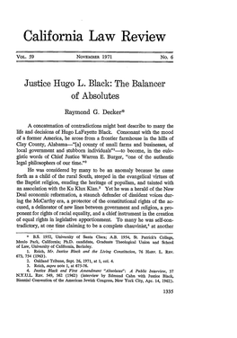 Justice Hugo L. Black: the Balancer of Absolutes