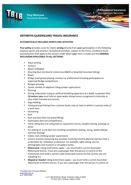 Arthritis Queensland Travel Insurance