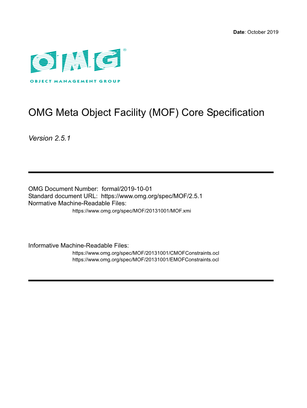 OMG Meta Object Facility (MOF) Core Specification