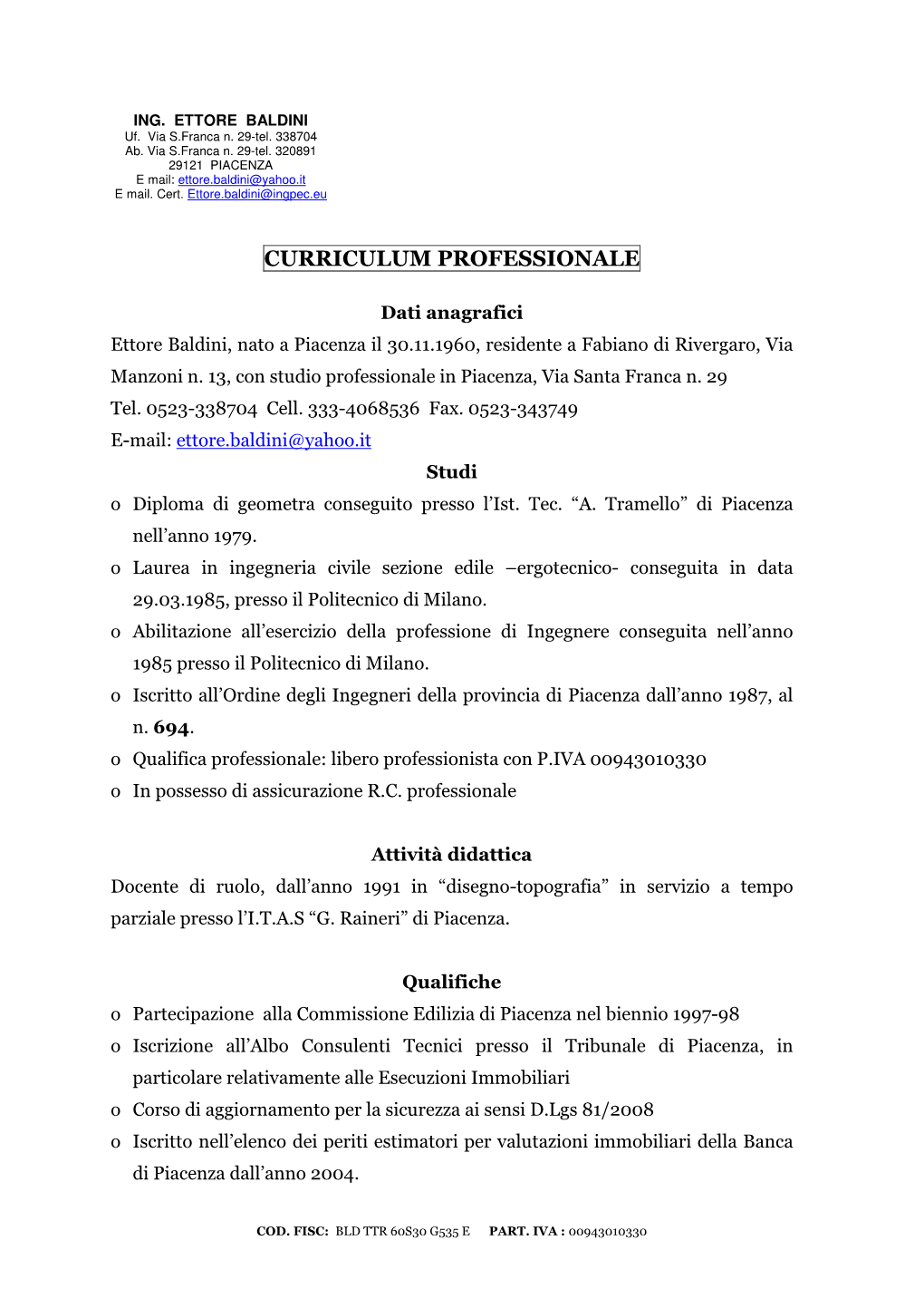 Curriculum Professionale