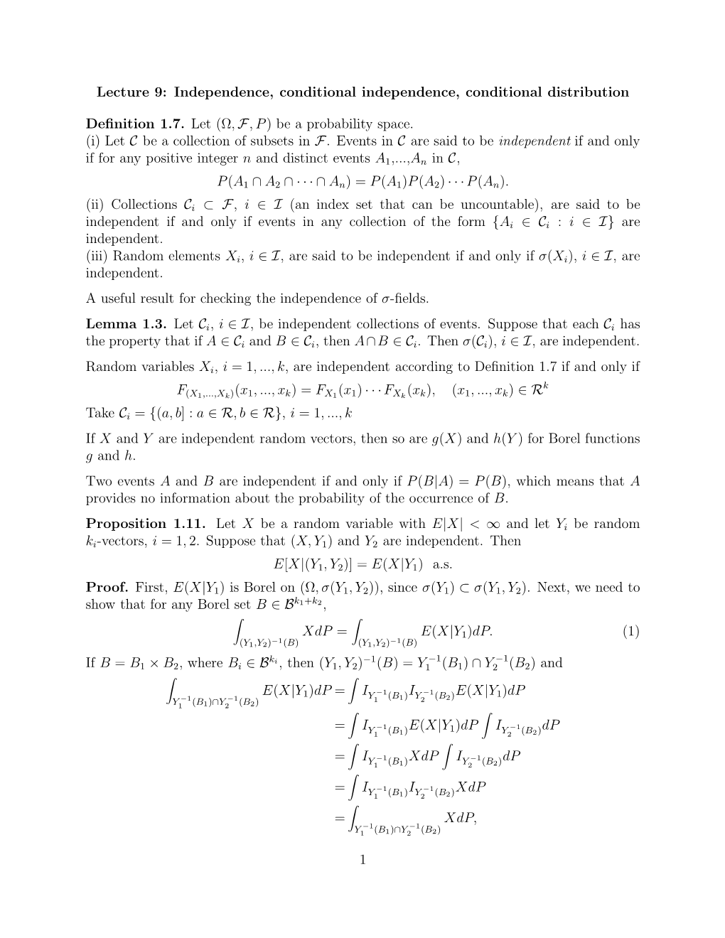 (Ω, F,P) Be a Probability Spac