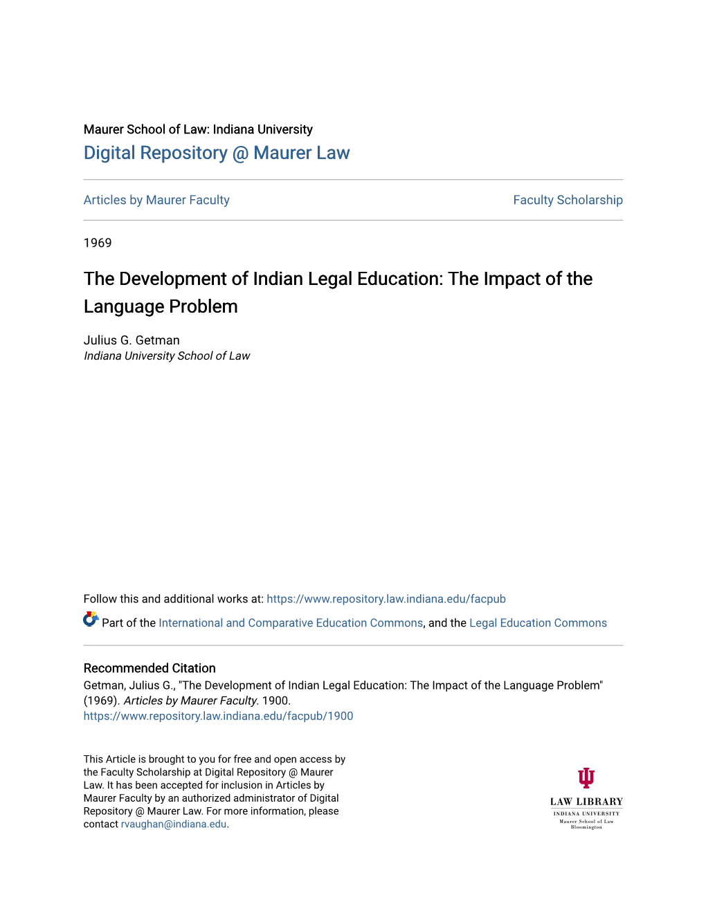 The Development of Indian Legal Education: the Impact of the Language Problem