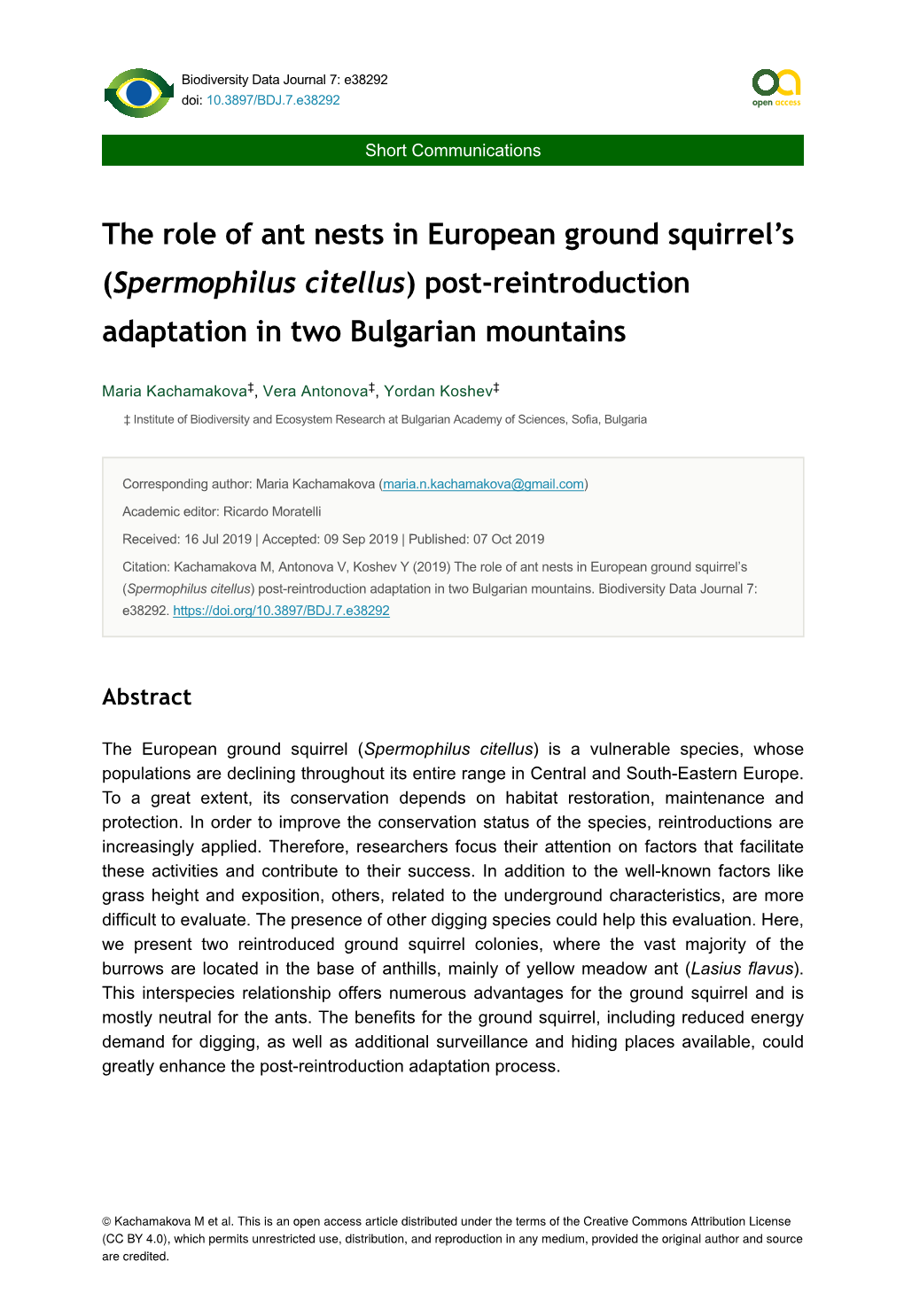 The Role of Ant Nests in European Ground Squirrel's (Spermophilus