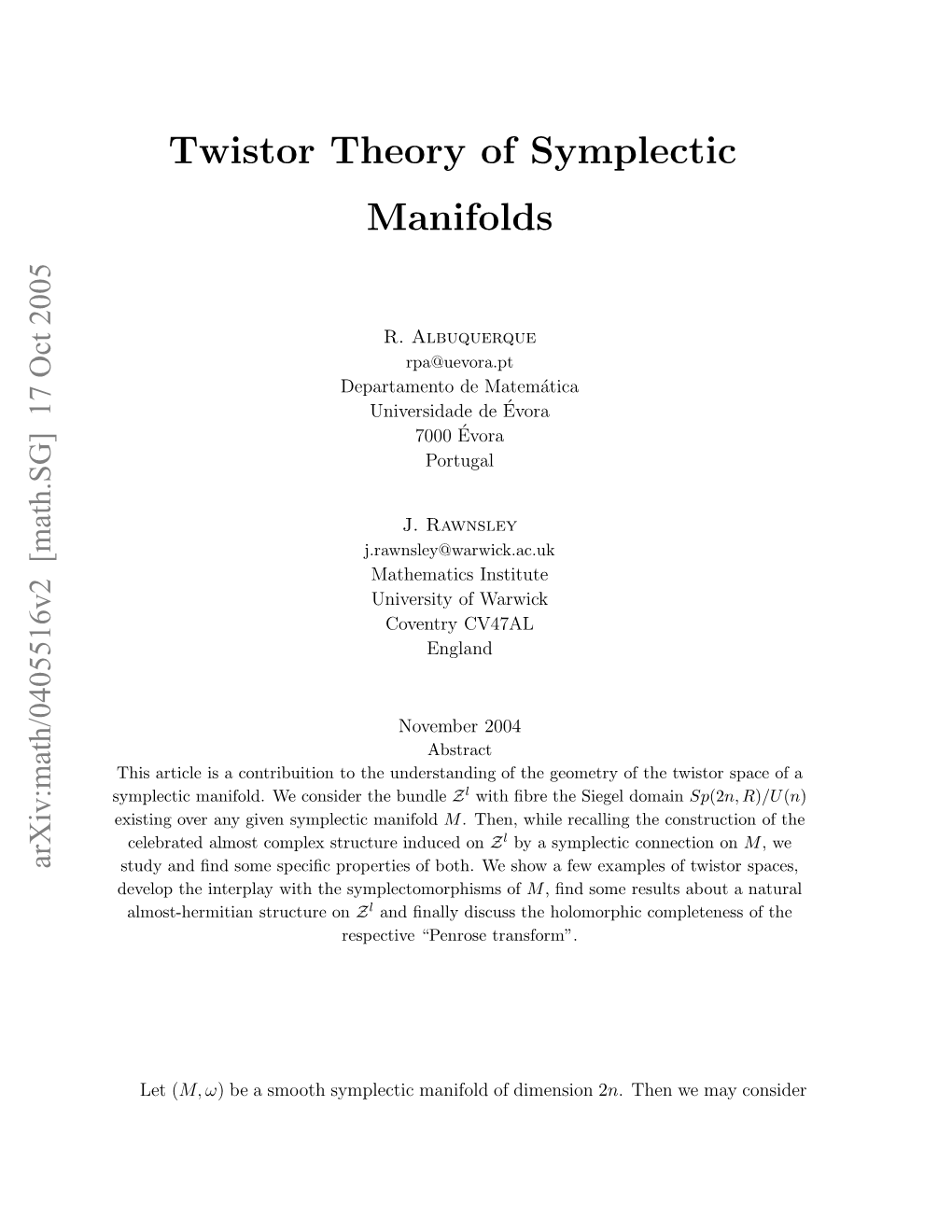 Twistor Theory of Symplectic Manifolds