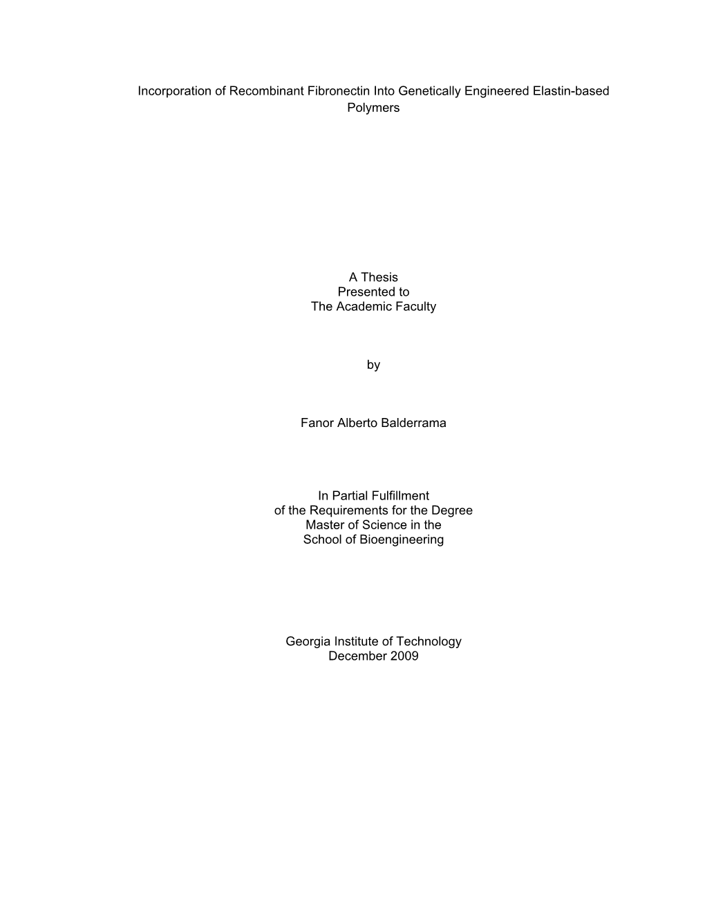 Incorporation of Recombinant Fibronectin Into Genetically Engineered Elastin-Based Polymers