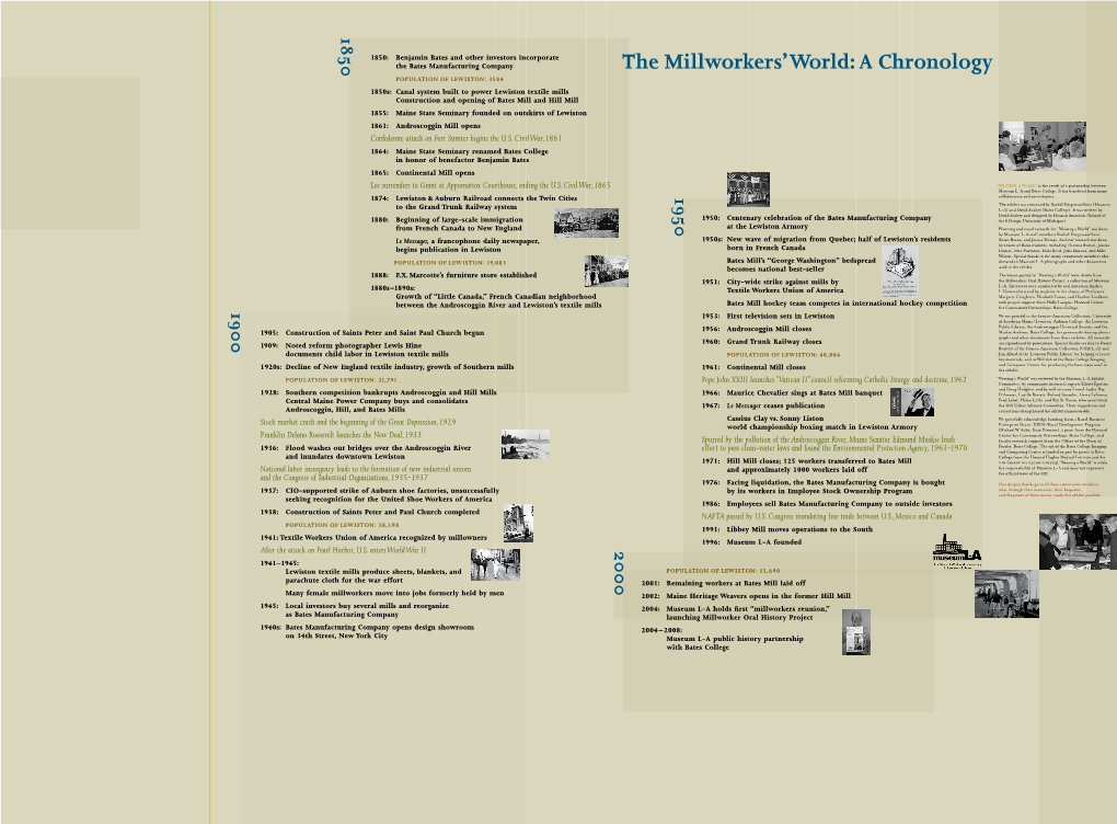 The Millworkers' World: a Chronology