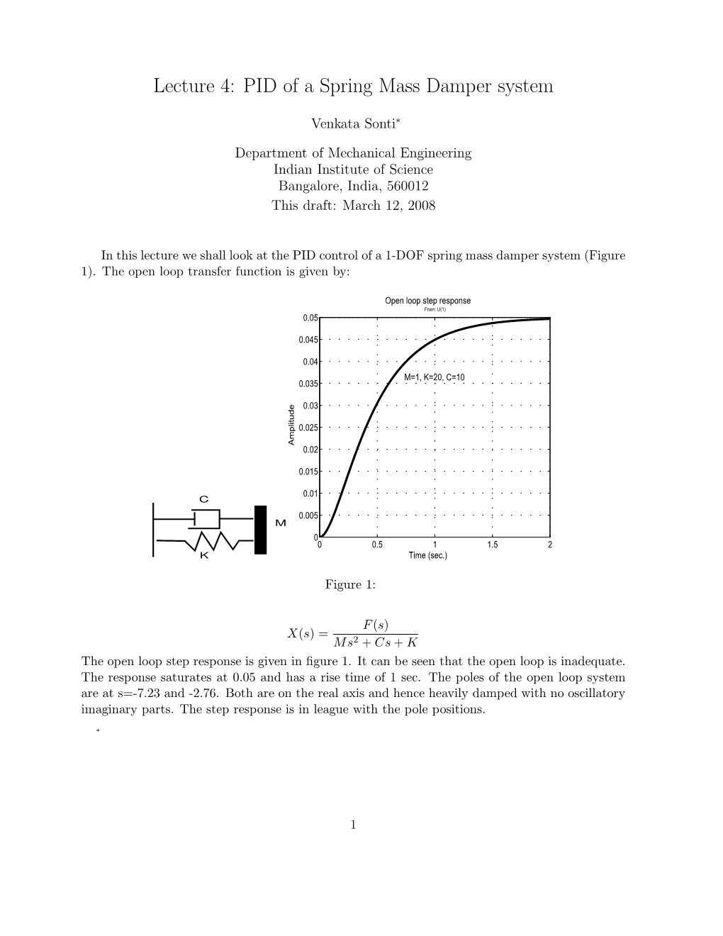 Lecture 4: PID of a Spring Mass Damper System