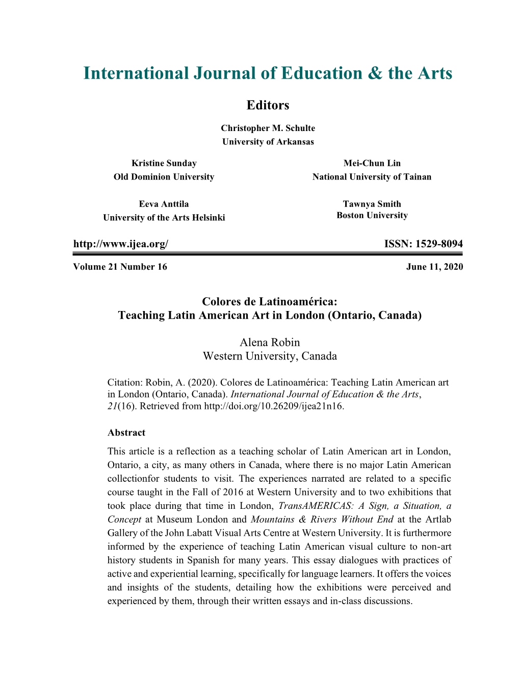 International Journal of Education & the Arts