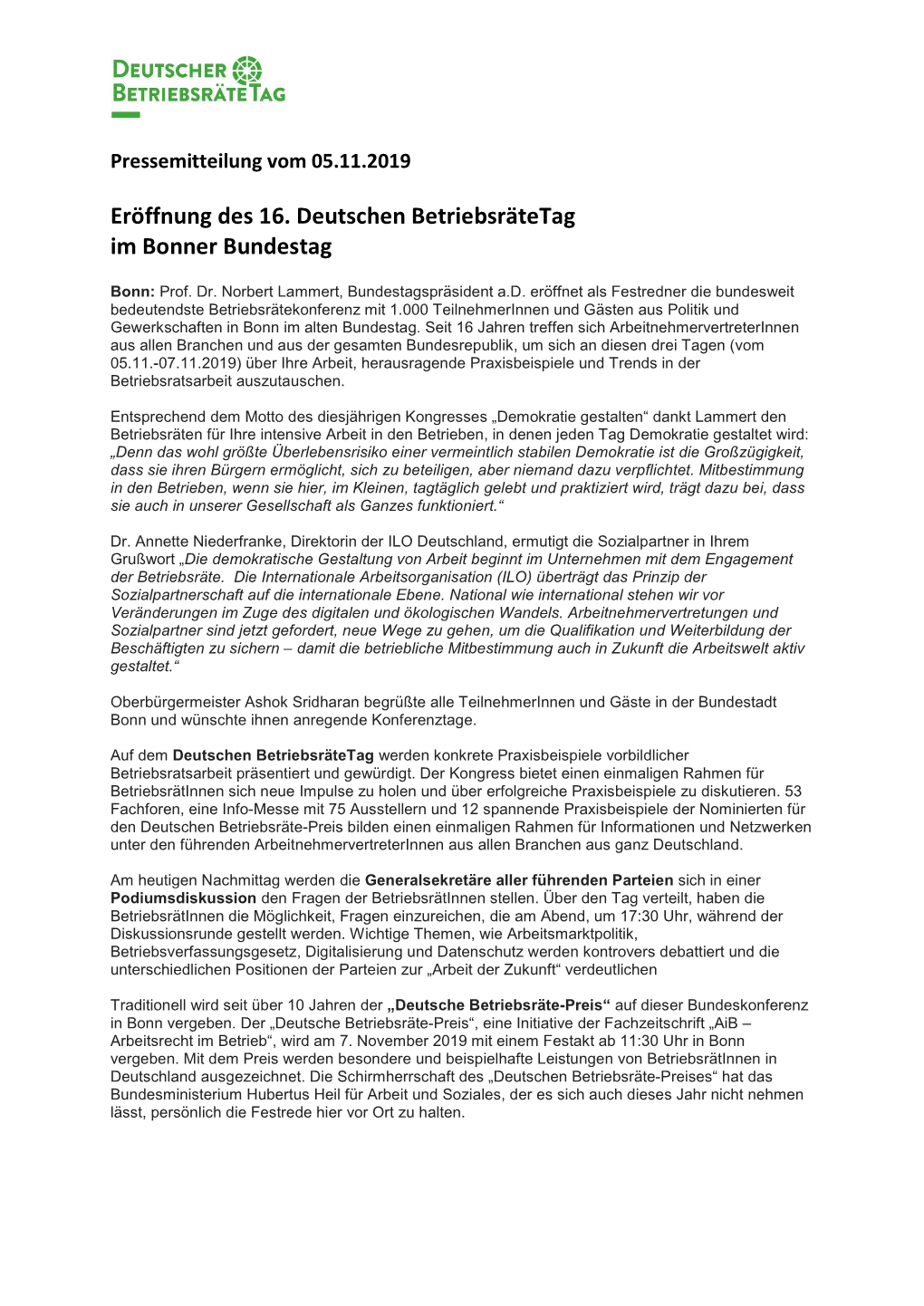 Eröffnung Des 16. Deutschen Betriebsrätetag Im Bonner Bundestagpdf