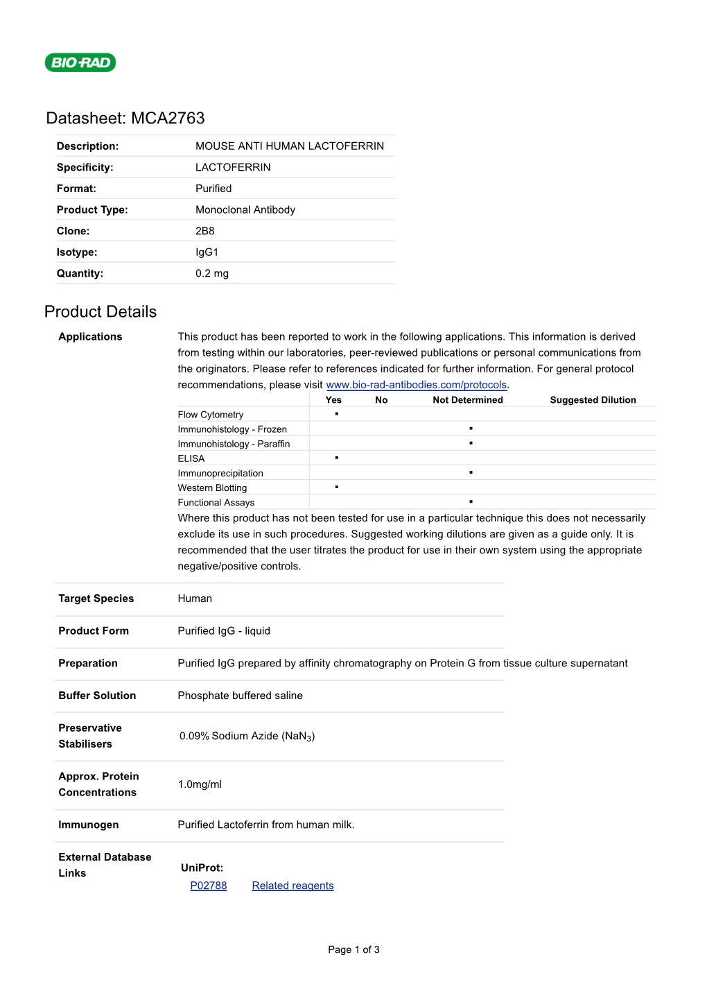 Datasheet: MCA2763 Product Details