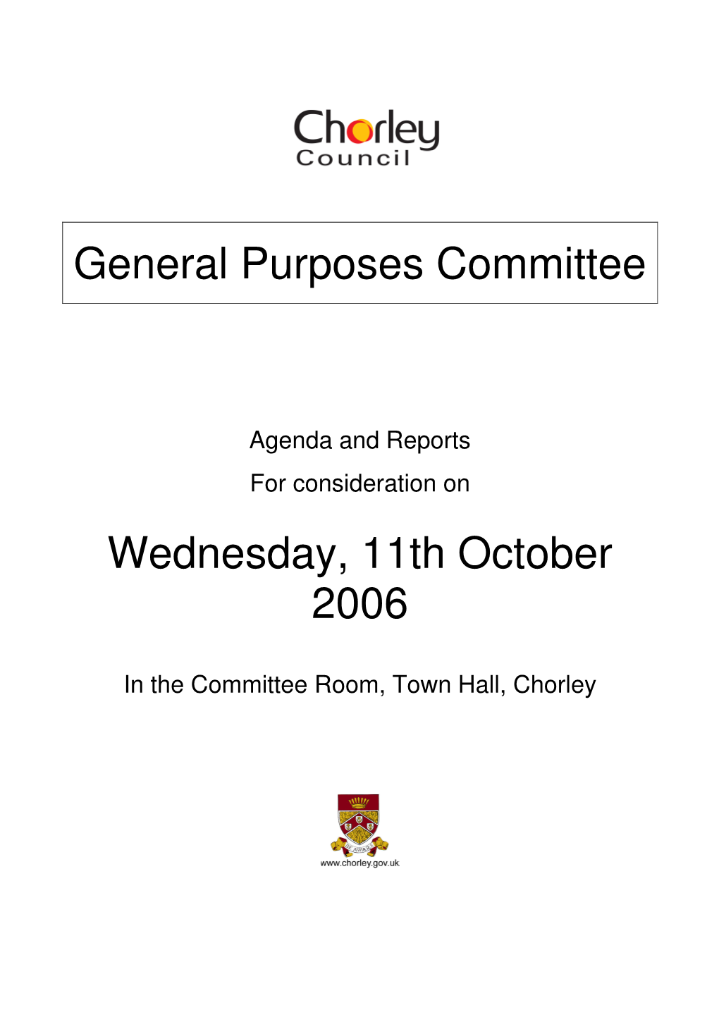 General Purposes Committee Wednesday, 11Th October 2006