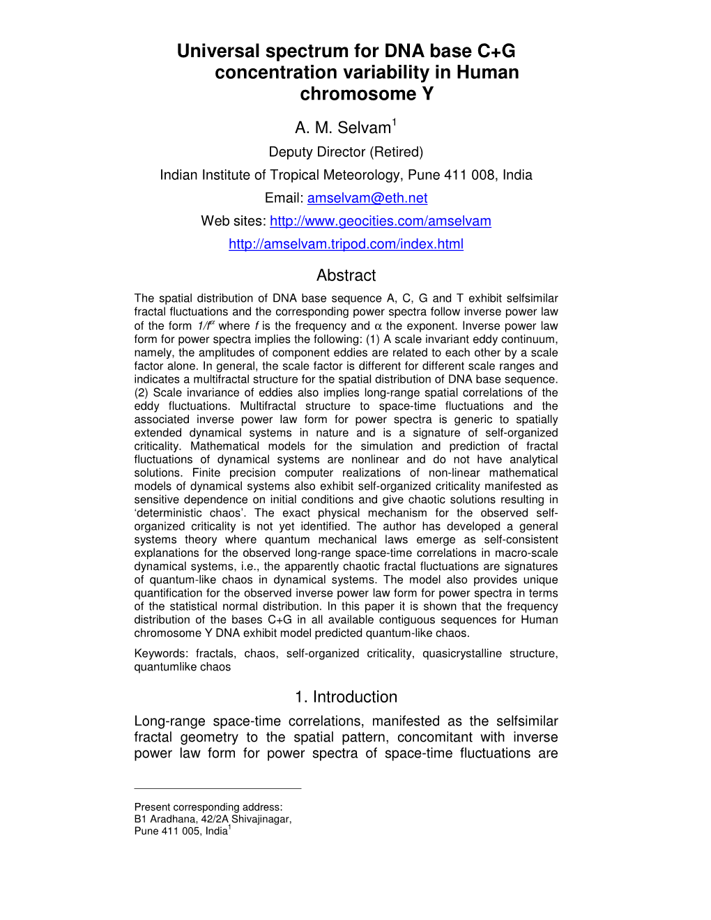 Universal Spectrum for DNA Base C+G Concentration Variability in Human Chromosome Y A