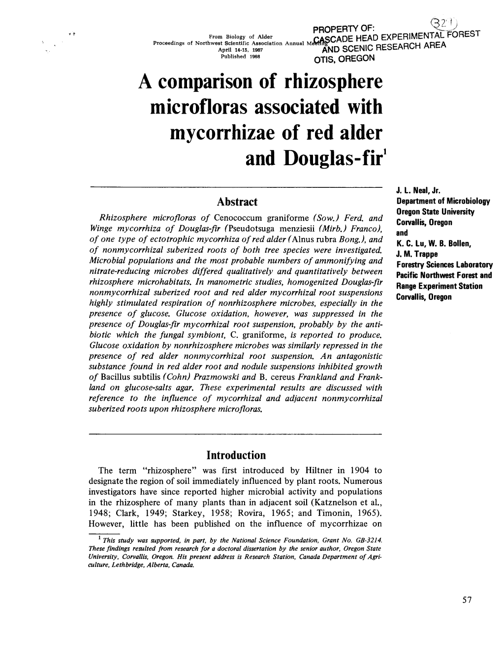 A Comparison of Rhizosphere Microfloras Associated with Mycorrhizae of Red Alder and Douglas-Fir