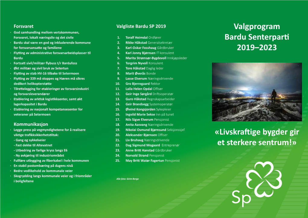 Valgprogram Bardu Senterparti 2019–2023 «Livskraftige Bygder Gir Et