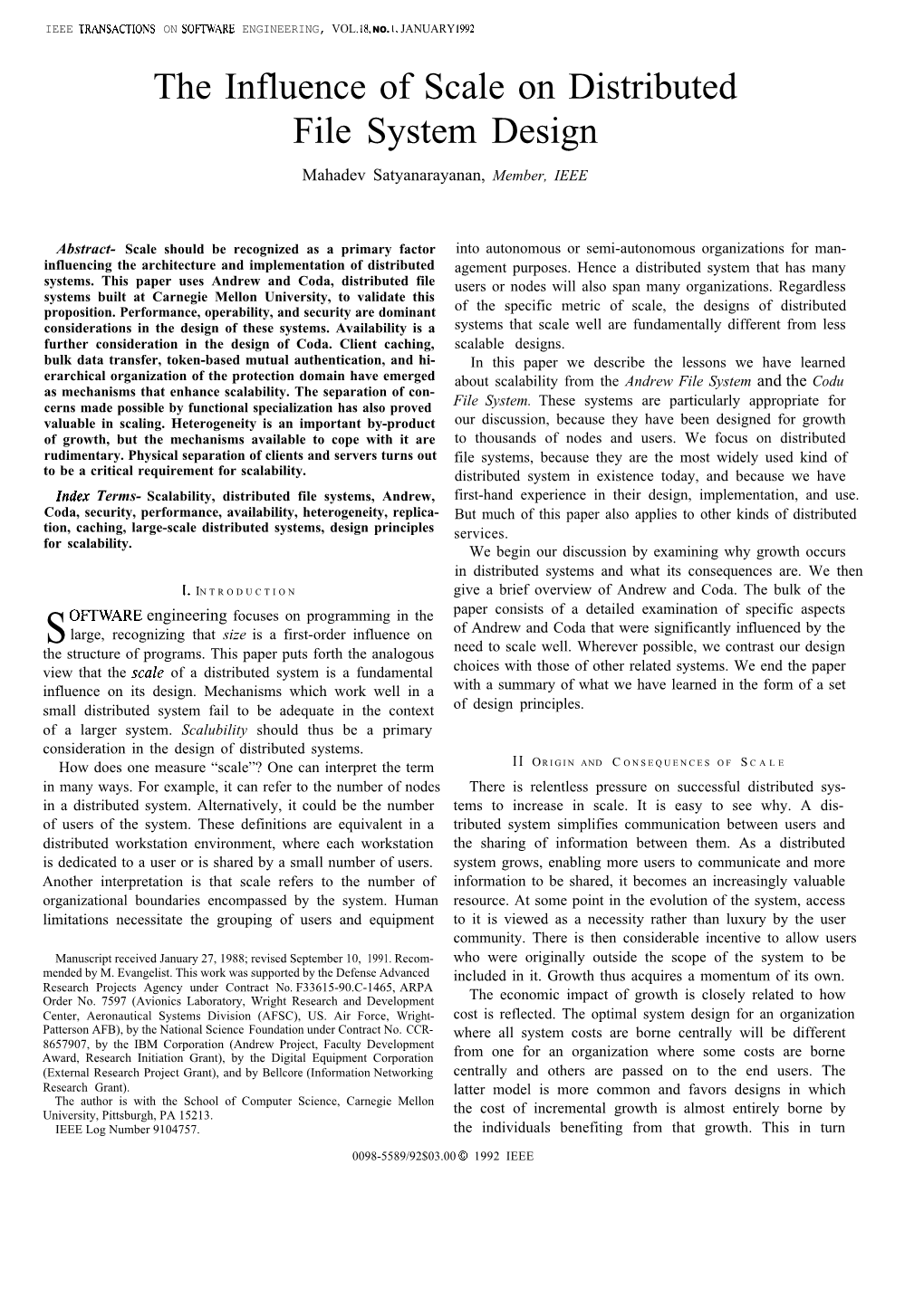 The Influence of Scale on Distributed File System Design