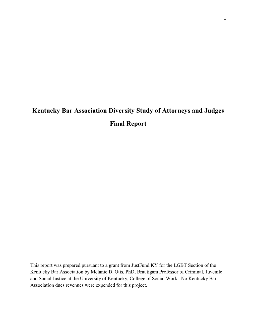 Kentucky Bar Association Diversity Study of Attorneys and Judges Final Report
