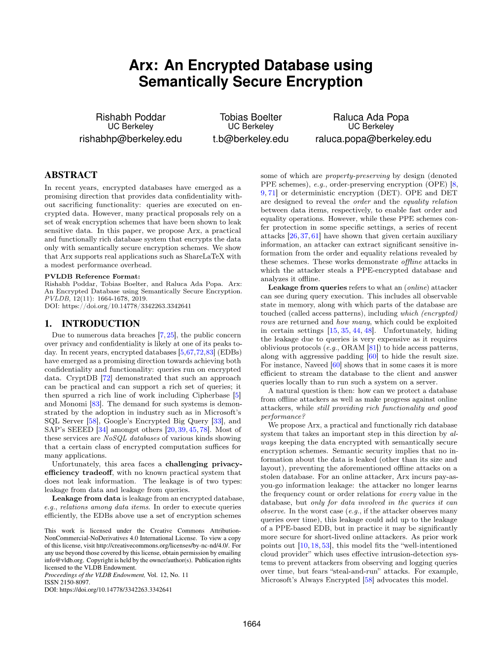 Arx: an Encrypted Database Using Semantically Secure Encryption
