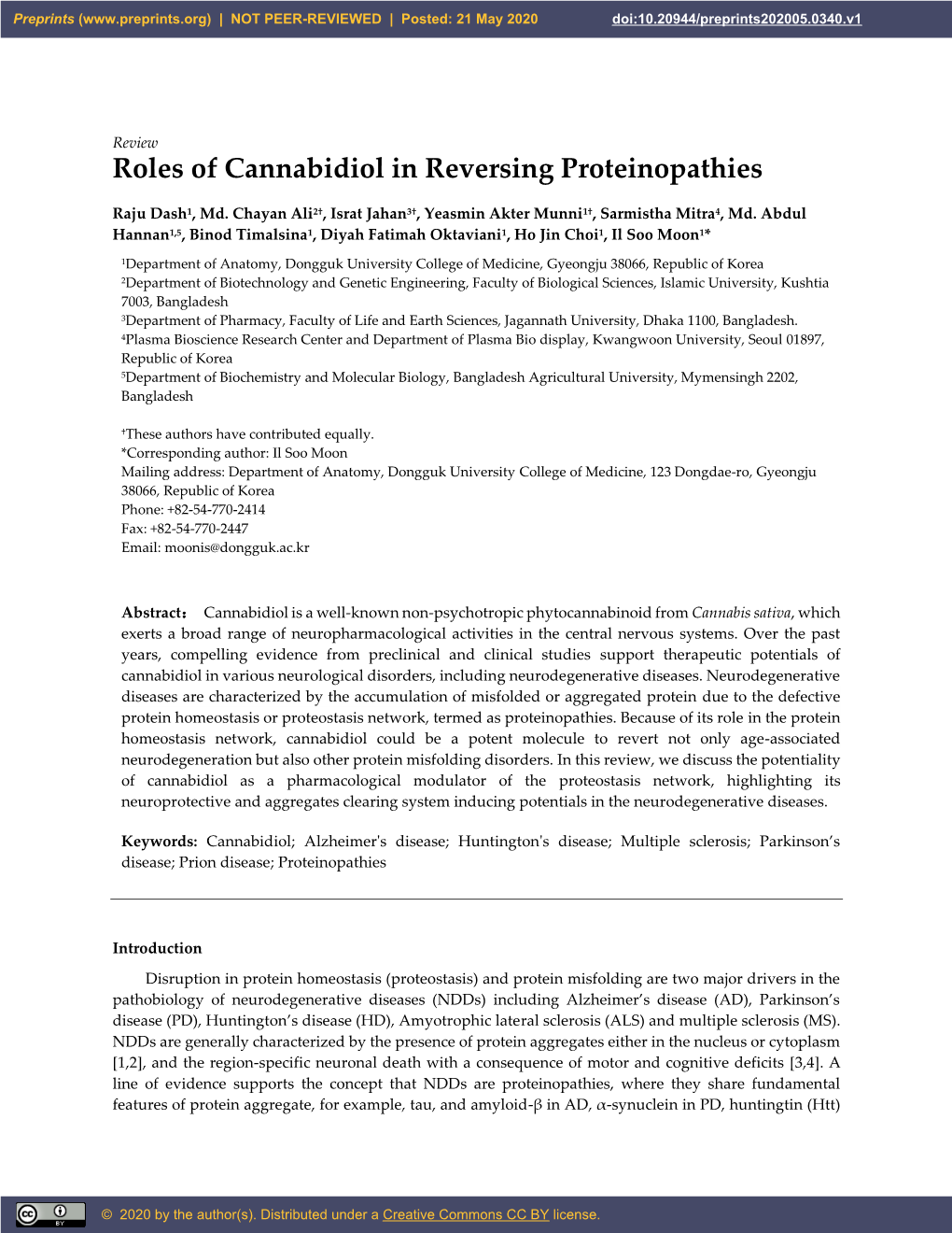 Roles of Cannabidiol in Reversing Proteinopathies