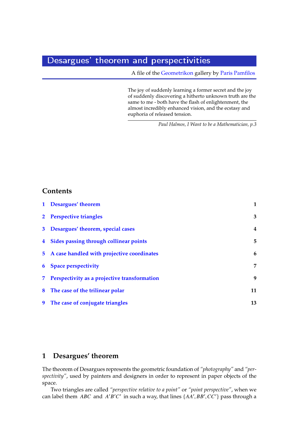 Desargues' Theorem and Perspectivities