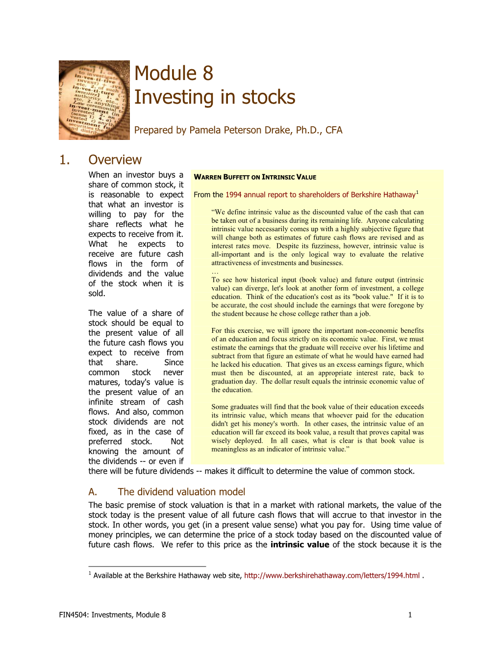 Module 8 Investing in Stocks